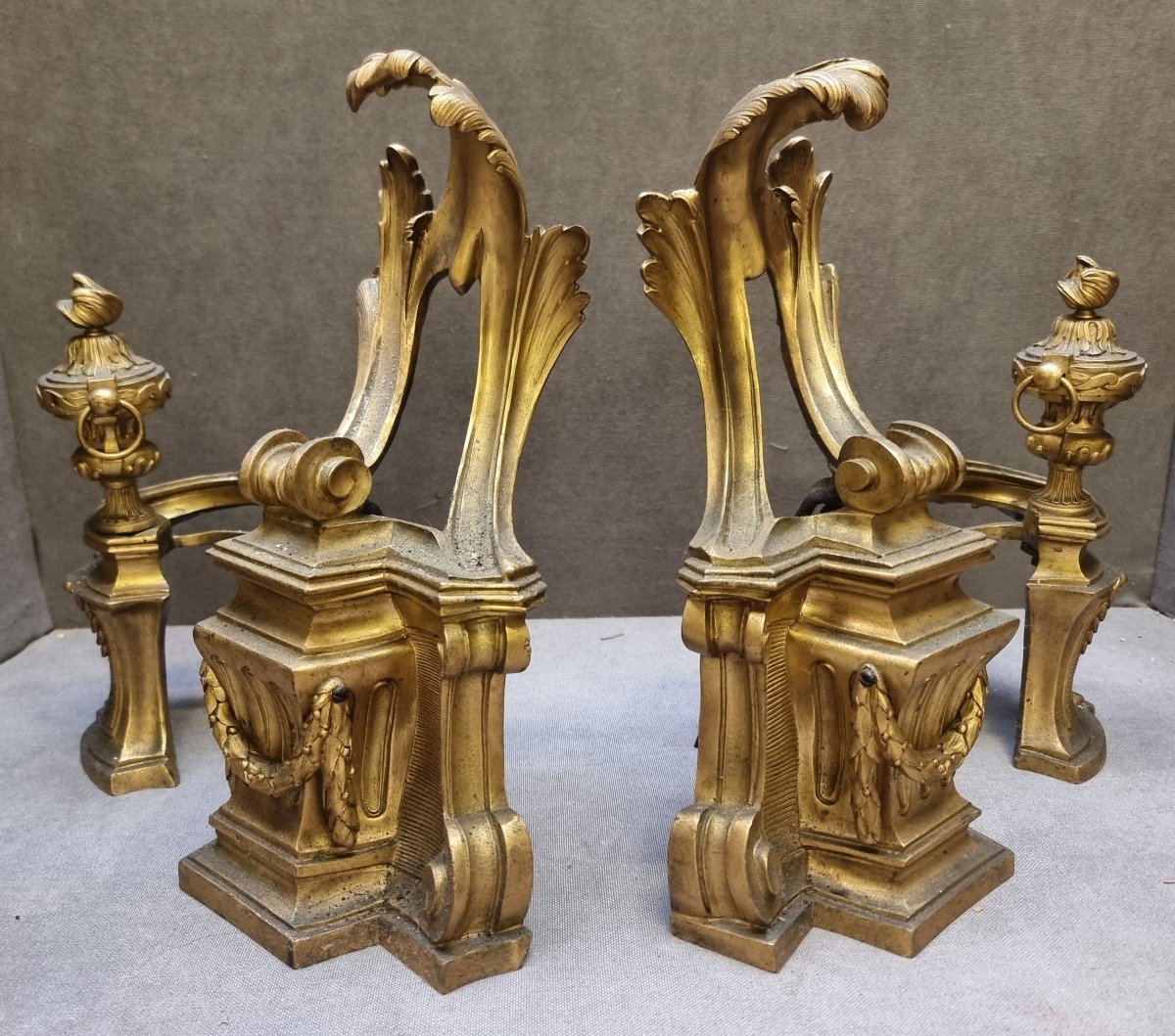 Pair Of Gilded Bronze Fireplace Sculptures - France, Louis XV - Mid-18th Century-photo-2