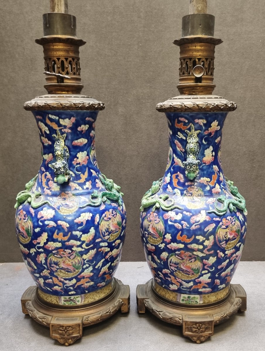 Paire de lampes de table en porcelaine chinoise et bronze doré – France, époque Napoléon III-photo-2