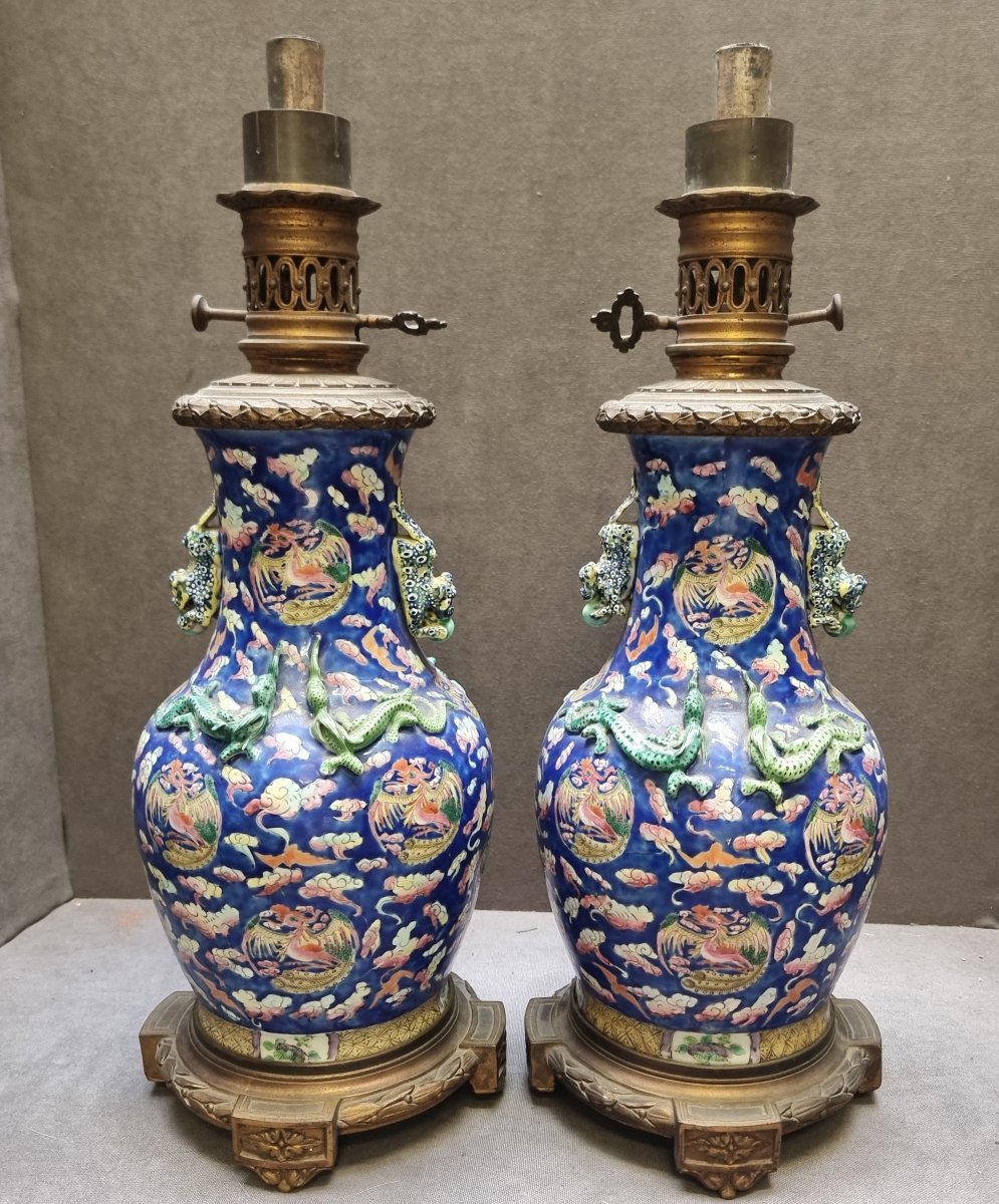 Paire de lampes de table en porcelaine chinoise et bronze doré – France, époque Napoléon III-photo-3