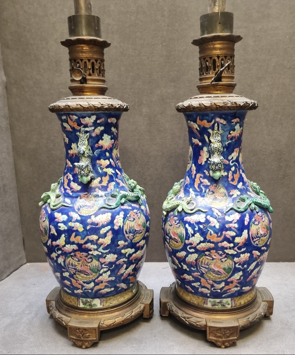 Paire de lampes de table en porcelaine chinoise et bronze doré – France, époque Napoléon III-photo-4