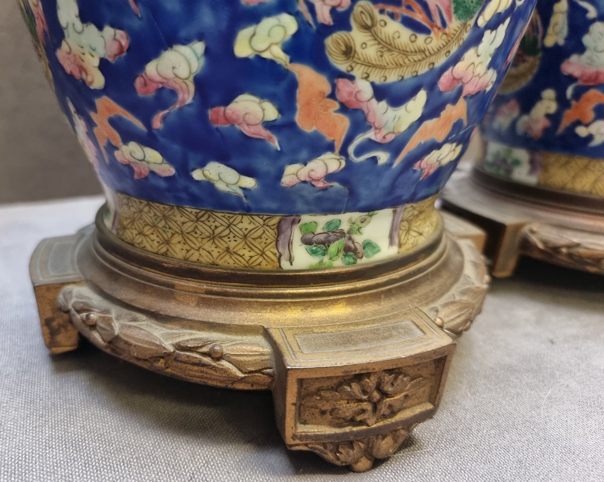 Paire de lampes de table en porcelaine chinoise et bronze doré – France, époque Napoléon III-photo-1