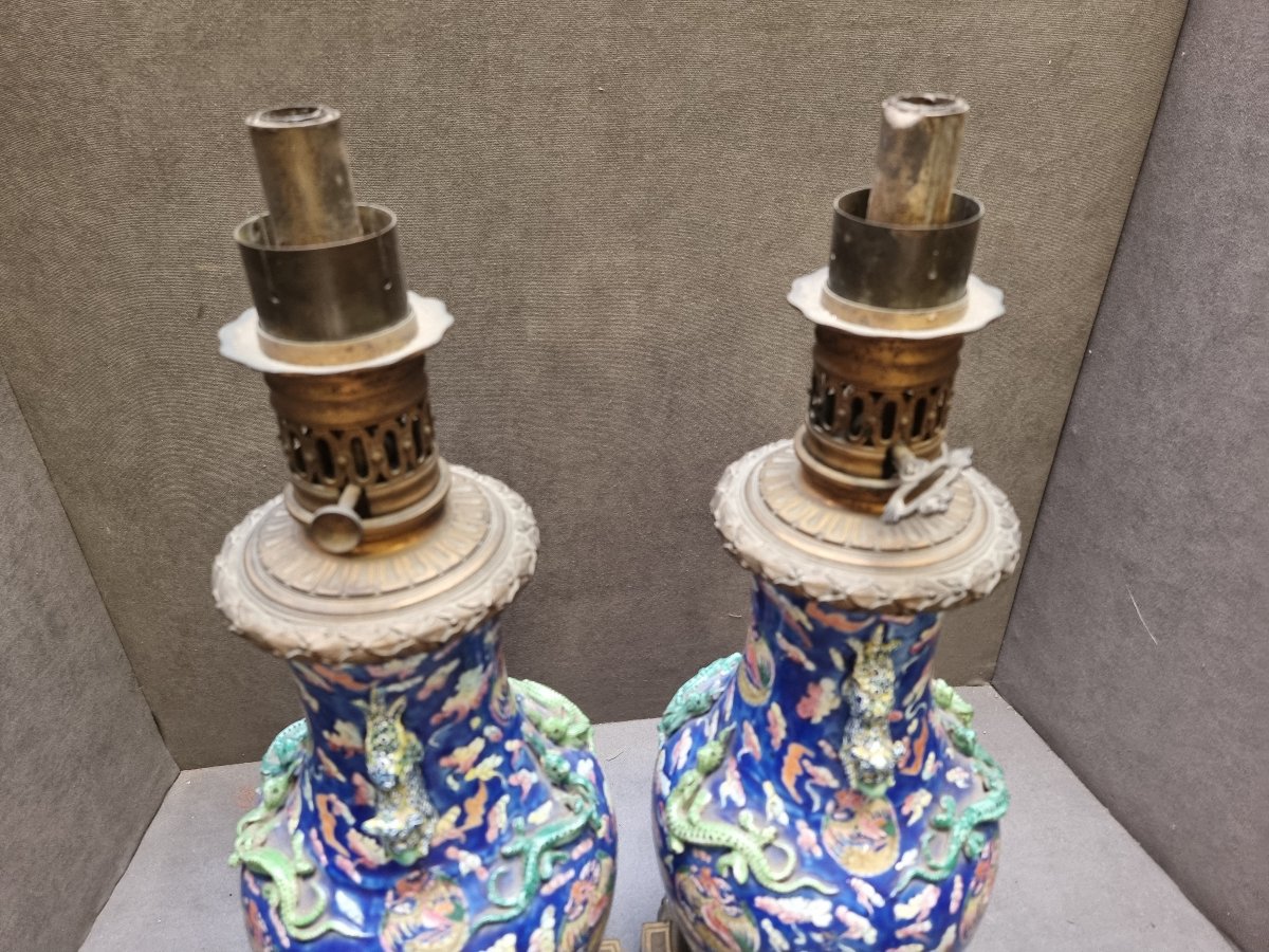 Paire de lampes de table en porcelaine chinoise et bronze doré – France, époque Napoléon III-photo-3
