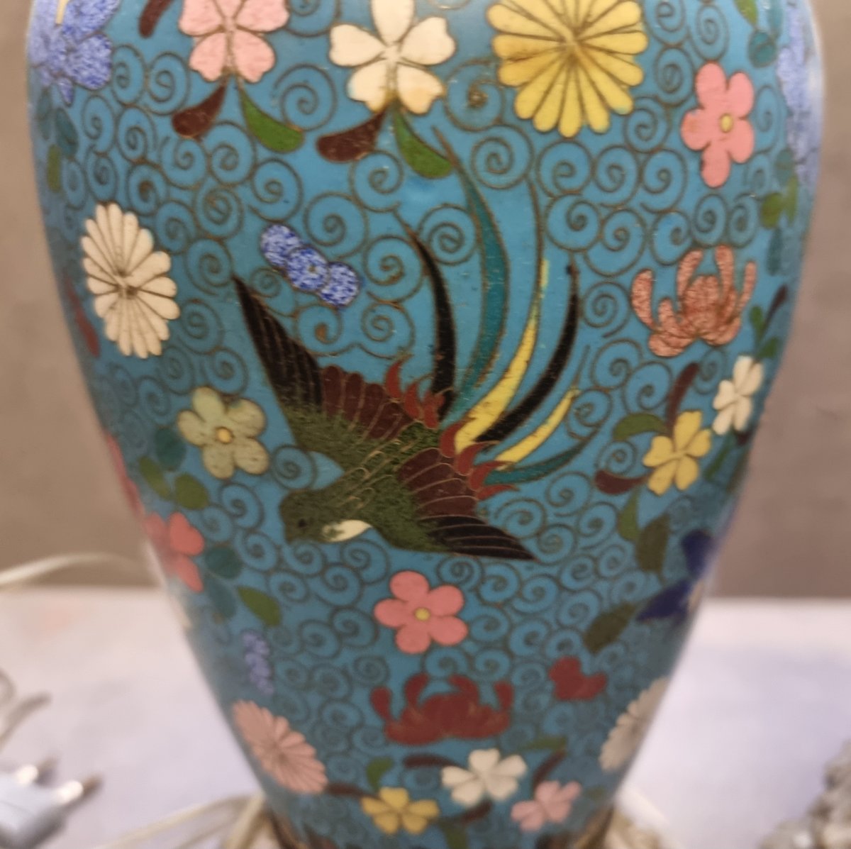Paire de lampes de table en cloisonné et bronze – France, époque Napoléon III – XIXe siècle-photo-3