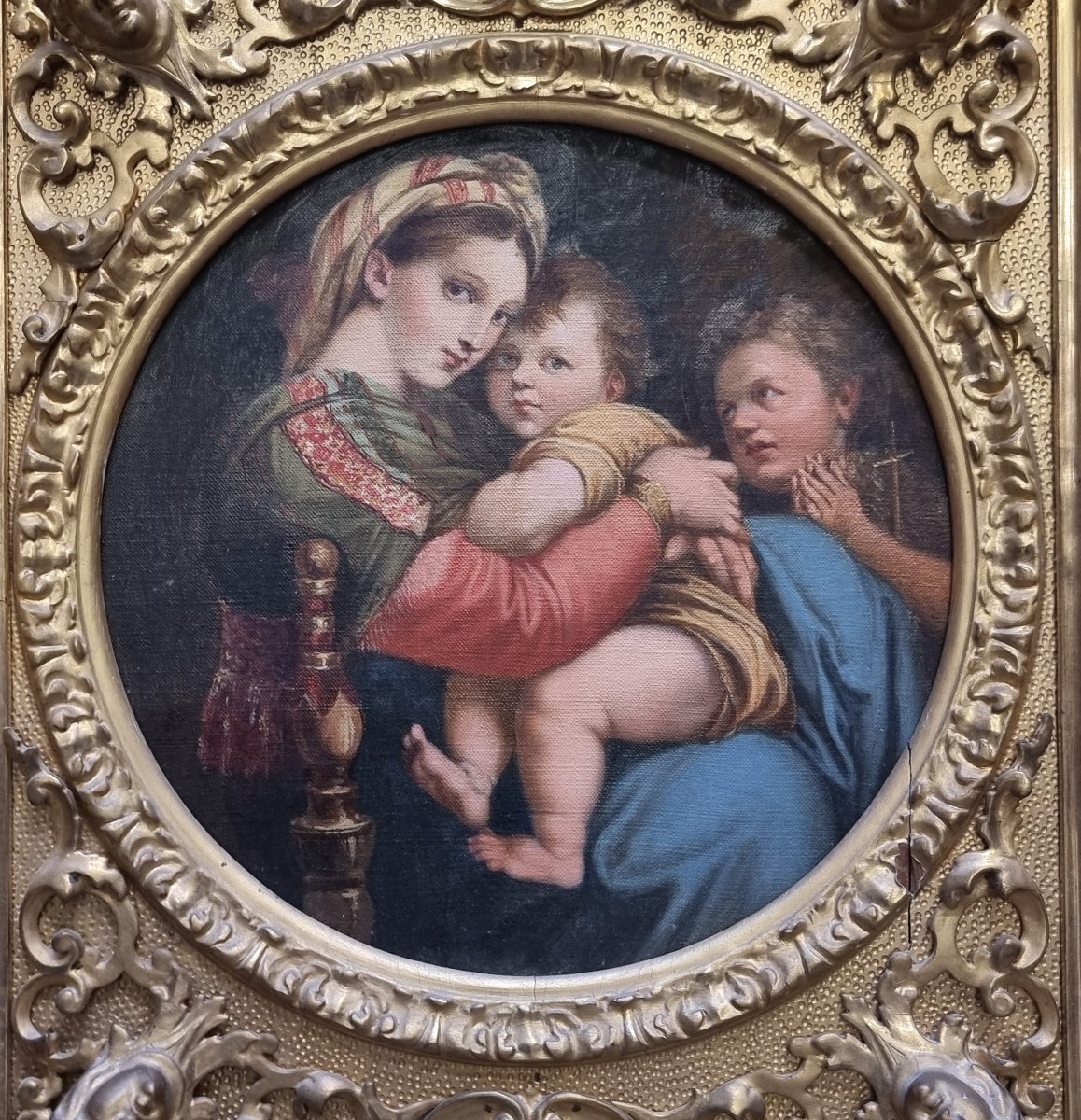 Oil On Canvas: "madonna Of The Chair" — 19th Century-photo-2