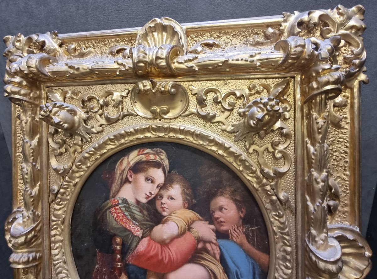Oil On Canvas: "madonna Of The Chair" — 19th Century-photo-2