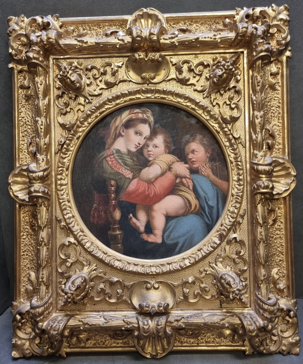 Oil On Canvas: "madonna Of The Chair" — 19th Century