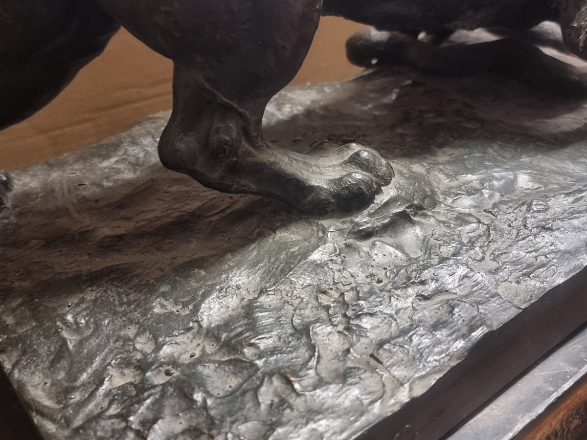 Bronze Sculpture On A Marble Base - Lion Fighting A Snake - Second Half Of The 19th Century-photo-8