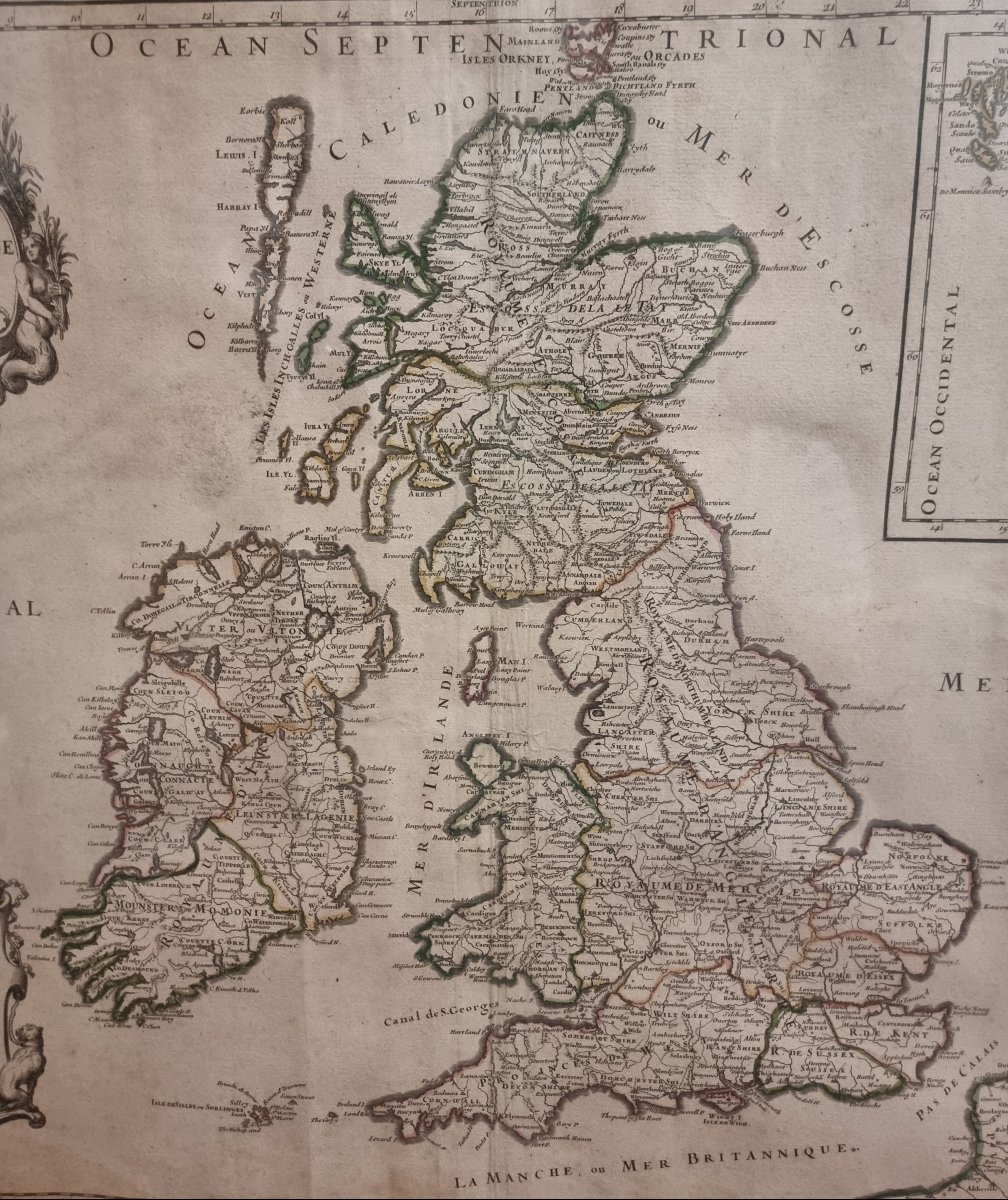 CARTE "LES ISLES BRITANNIQUES ANGLETERRE ESCOSSE ET IRLANDE" - HUBERT JAILLOT, PARIS 1709-photo-2