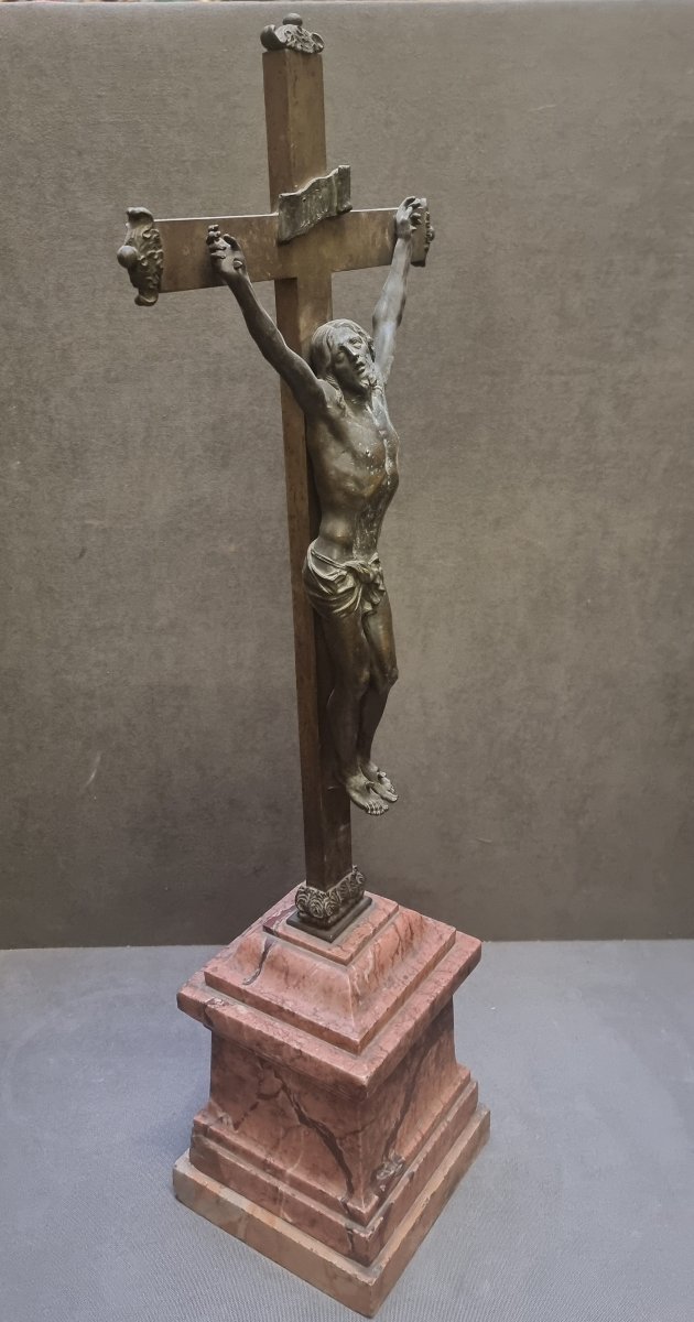 Bronze Crucifix On A Marble Base - Rome, Early 19th Century-photo-2