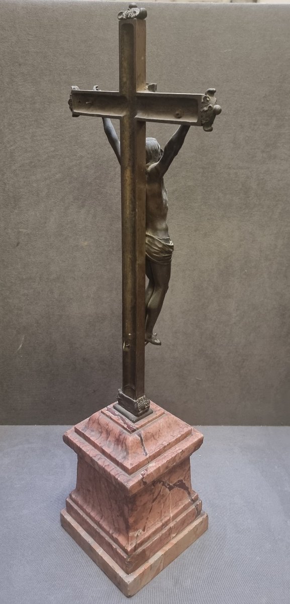 Bronze Crucifix On A Marble Base - Rome, Early 19th Century-photo-3