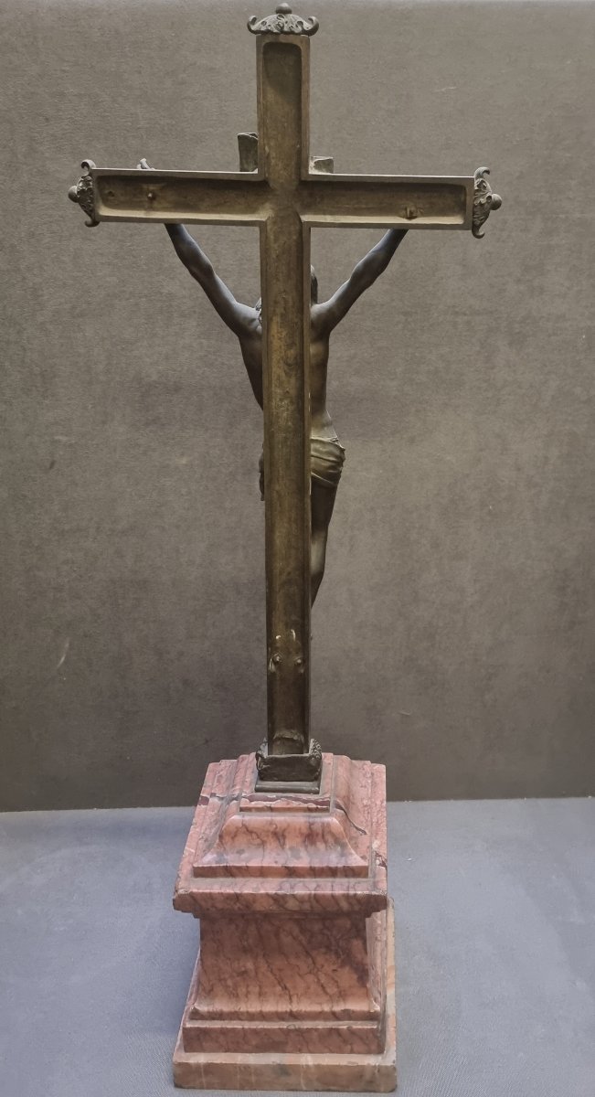 Bronze Crucifix On A Marble Base - Rome, Early 19th Century-photo-4