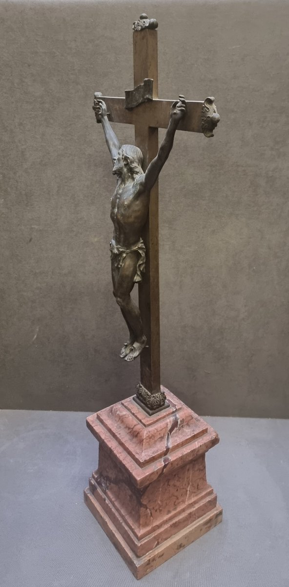 Bronze Crucifix On A Marble Base - Rome, Early 19th Century-photo-2