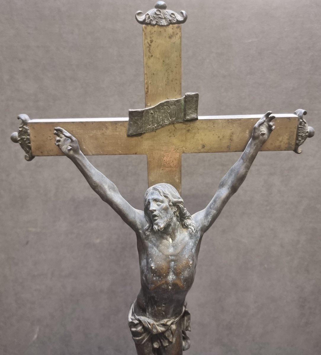 Bronze Crucifix On A Marble Base - Rome, Early 19th Century-photo-3