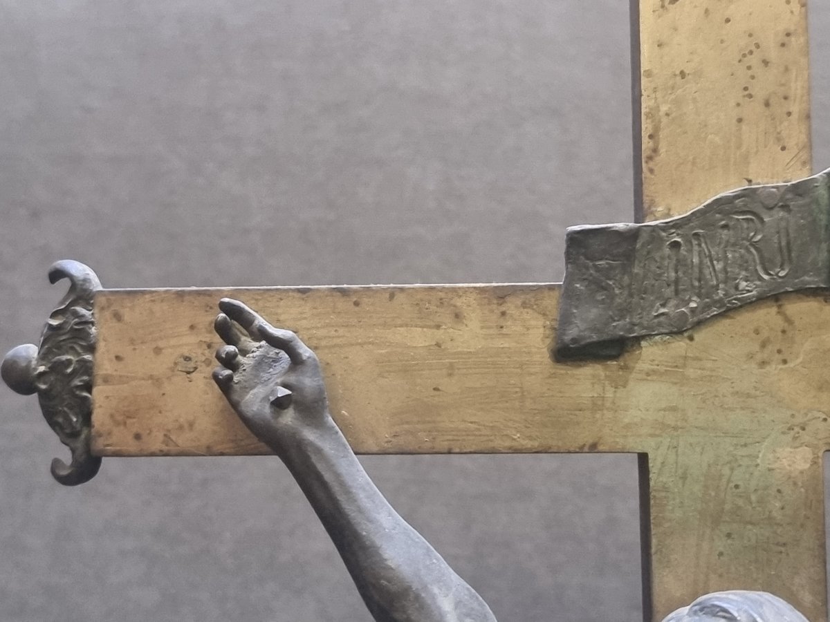 Bronze Crucifix On A Marble Base - Rome, Early 19th Century-photo-5