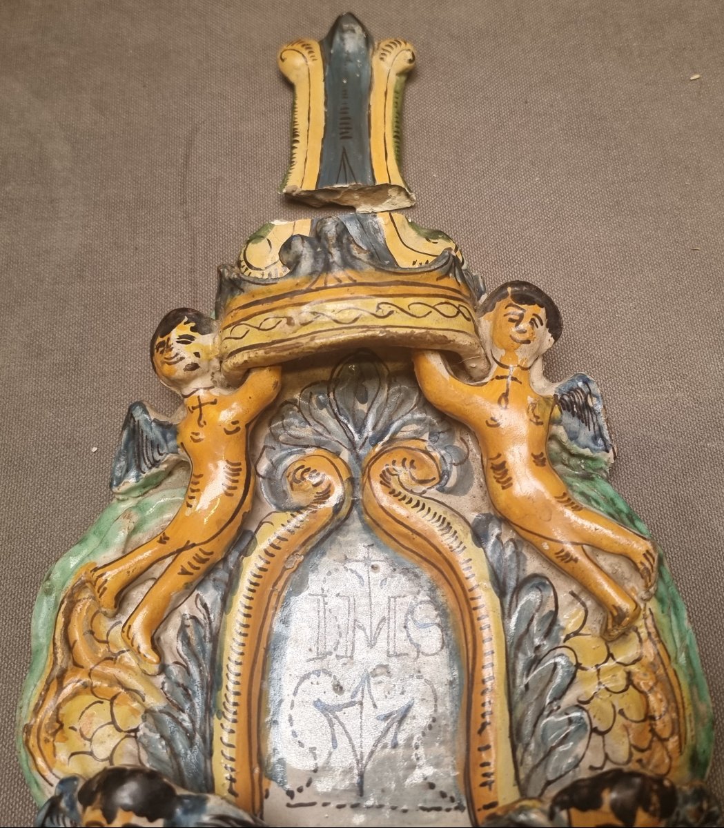 Majolica Holy Water Font — Late 17th Century — Southern Italy-photo-3