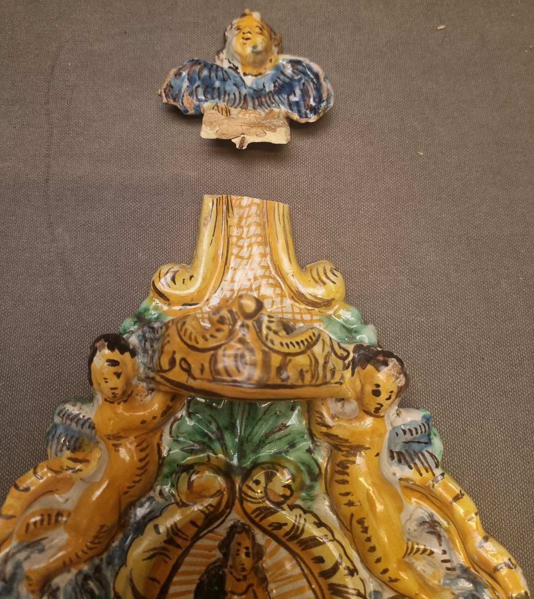 Maiolica Holy Water Font - Late 17th Century - Southern Italy-photo-2