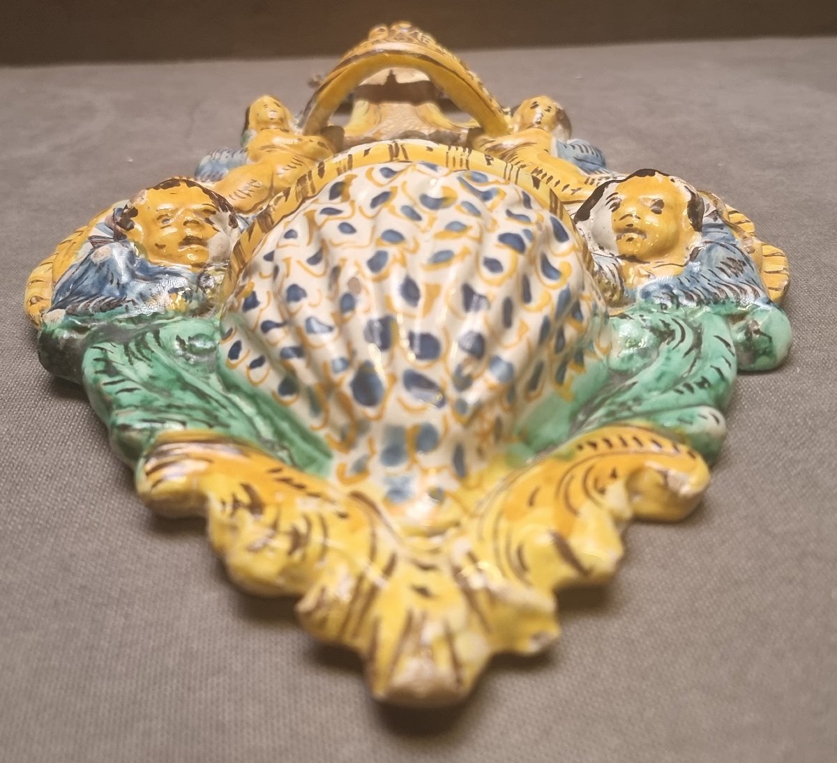 Maiolica Holy Water Font - Late 17th Century - Southern Italy-photo-3