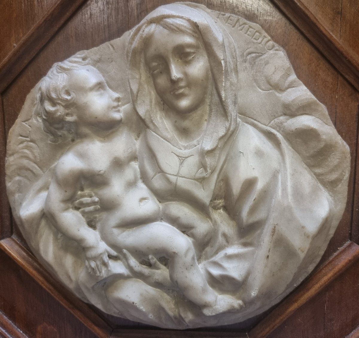 Statuary Marble Bas-relief - Madonna And Child - Mid-17th Century-photo-2