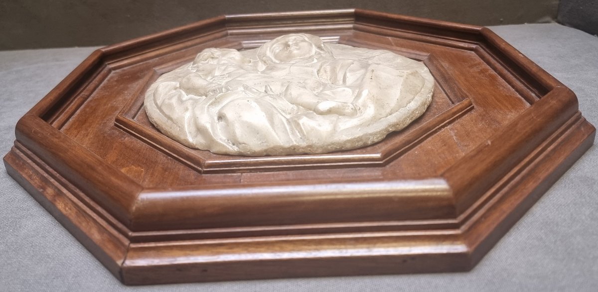 Statuary Marble Bas-relief - Madonna And Child - Mid-17th Century-photo-3