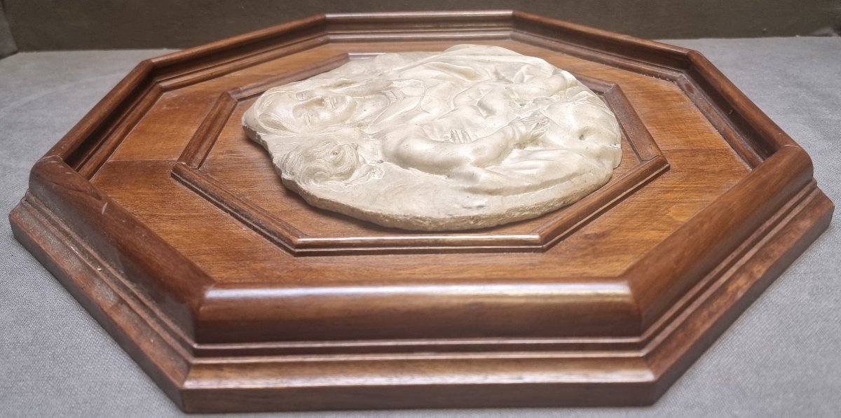 Statuary Marble Bas-relief - Madonna And Child - Mid-17th Century-photo-4