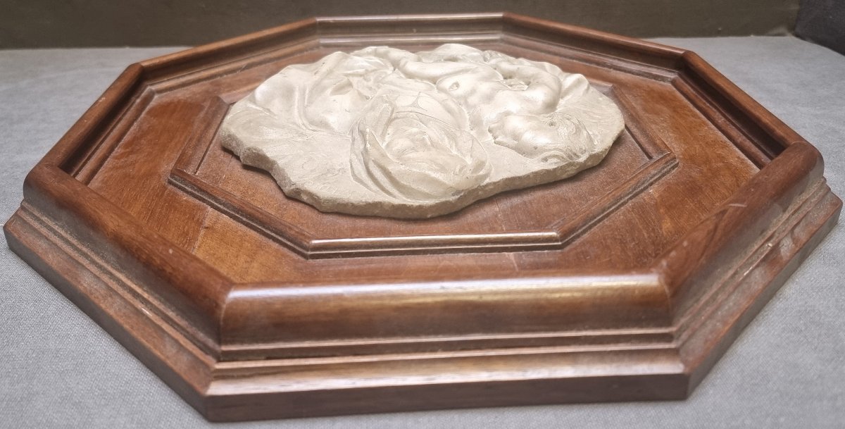 Statuary Marble Bas-relief - Madonna And Child - Mid-17th Century-photo-1