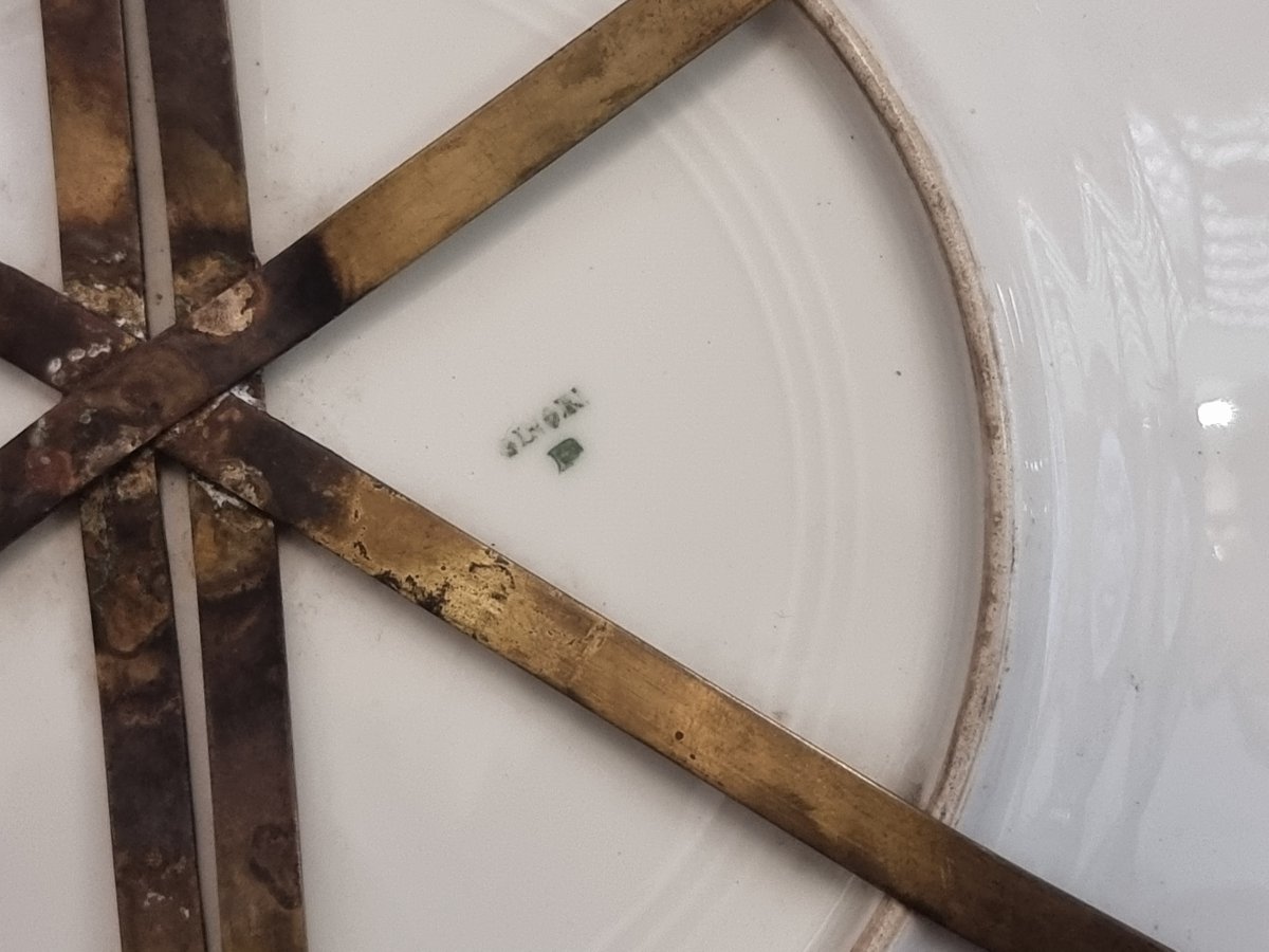 Paire d'appliques en bronze avec coupelles en porcelaine peinte (Ginori) – début du XXe siècle-photo-1