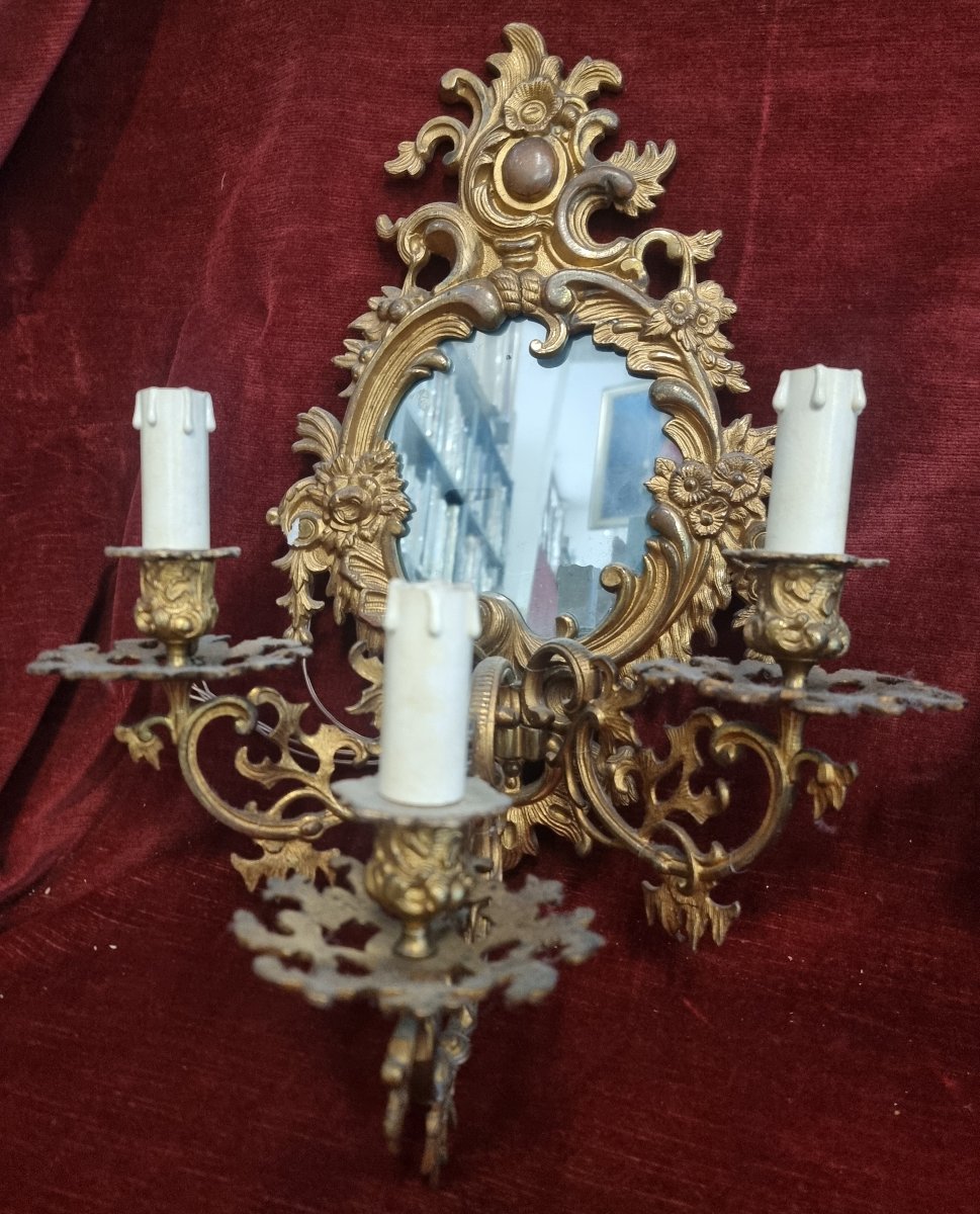 Paire d'appliques en bronze doré avec miroirs – début du XXe siècle-photo-2