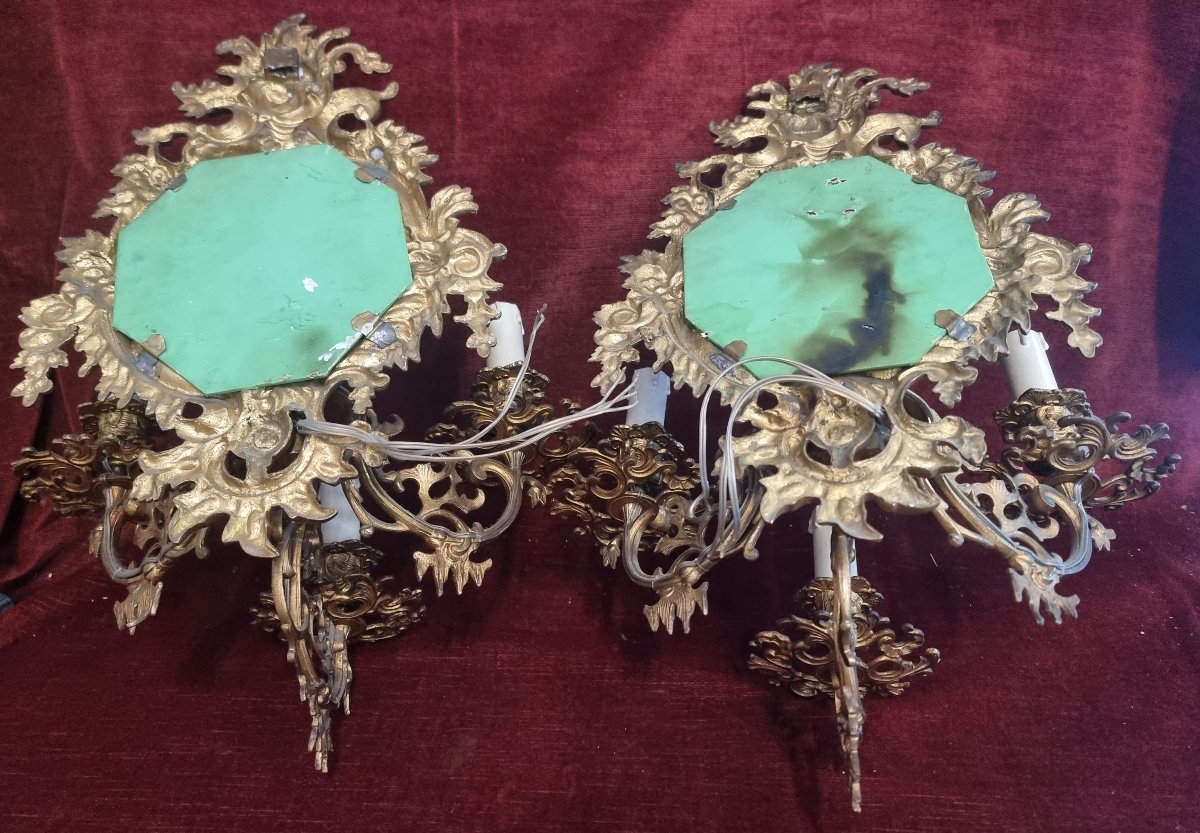 Paire d'appliques en bronze doré avec miroirs – début du XXe siècle-photo-4
