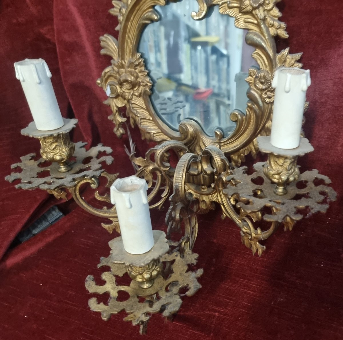 Paire d'appliques en bronze doré avec miroirs – début du XXe siècle-photo-2