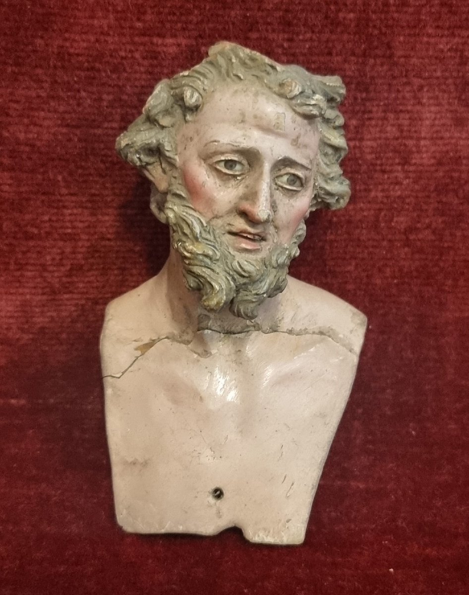 Terracotta Head With Glass Eyes - Neapolitan Nativity Scene - Early 19th Century