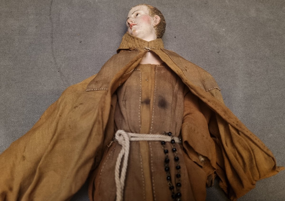 Statuette de crèche napolitaine – Moine – Tête en terre cuite avec yeux en verre – Début du XIX-photo-2