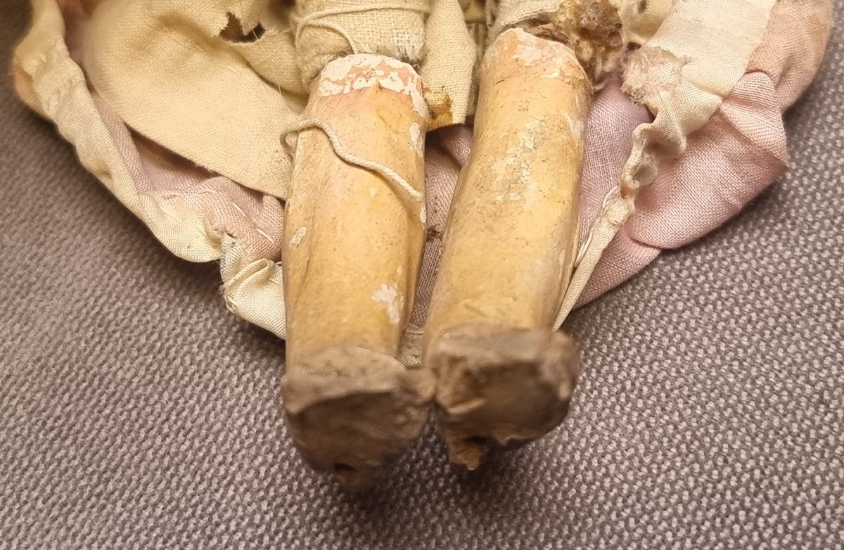 CRÈCHE NAPOLITAINE - FIGURINE DE JEUNE FILLE - TÊTE EN TERRE CUITE avec YEUX EN VERRE -photo-2
