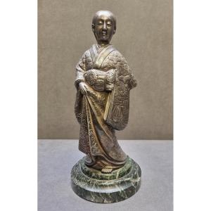 Silver-plated Bronze Geisha Sculpture - Early 1900s