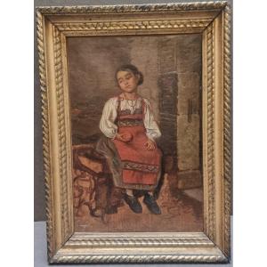 PEINTURE HUILE SUR TOILE - JEUNE FILLE ROMAINE -  Georg von Rosen (1843-1923)