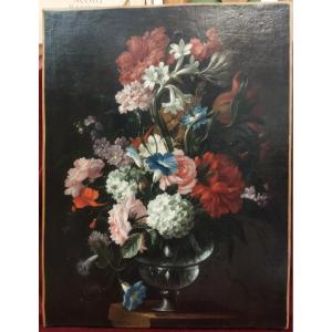 TABLEAU - HUILE SUR TOILE - NATURE MORTE VASE FLEURS - XVIIe SIÈCLE