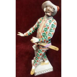 Meissen Painted Porcelain Arlecchino Figurine - 20th Century / Early 1900s