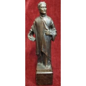 Sculpture en bronze sur socle en marbre Dante Alighieri
