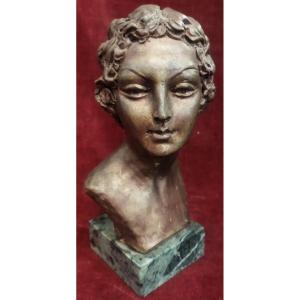 BUSTE FÉMININ EN BRONZE  socle en marbre  DOMENICO MASTROIANNI (1876-1962)