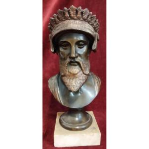 Sculpture en bronze sur socle en marbre - Buste de Jupiter - Début du XXe siècle