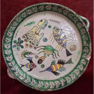 CENTRE DE TABLE EN FAIENCE PEINTE  - VIETRI - début du XXe siècle