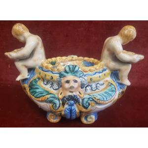 SALIÈRE EN MAIOLICA -  URBINO / ITALIE  - FIN DU XVIIe SIÈCLE