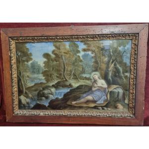 Peinture sous verre - La Madeleine avec paysage  Seconde moitié du XVIIe siècle  Italie central