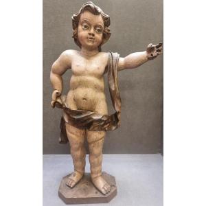 Carved Lacquered Wooden Sculpture - Child Jesus - Early 17th Century - France