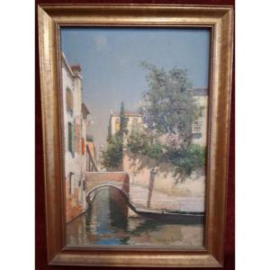 PEINTURE - HUILE SUR PANNEAU - VENISE 1895  - Joaquín Luque Rosello (1865 - 1932)