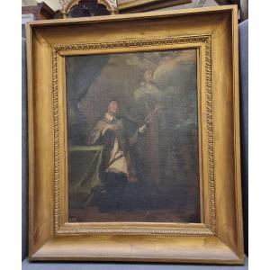 Peinture à l'huile sur toile représentant un saint - XVIIIe siècle - CADRE DORE du XIXe siècle