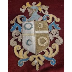 Embroidered Fabric Coat Of Arms - Italy - 19th Century