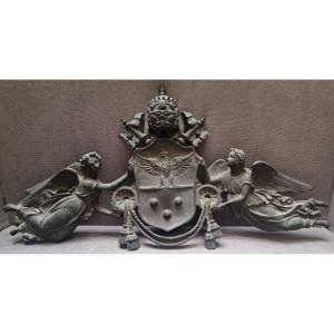 Armoiries en bronze du Pape Pie IX - XIXe siècle