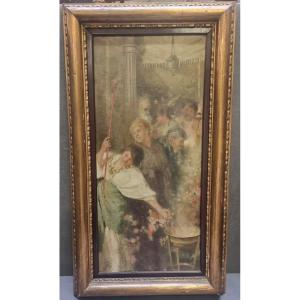 Oil On Canvas Depicting A Pagan Festival (cerealia) - Enrico Salfi (cosenza, 1857–1935)