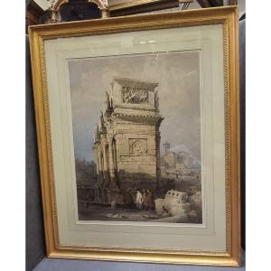 Aquarelle sur papier représentant l'Arc de Constantin à Rome - Samuel Prout (1783-1852)