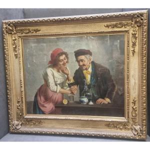 Huile sur toile représentant une scène de genre - Jules Zermati (1880-1920)